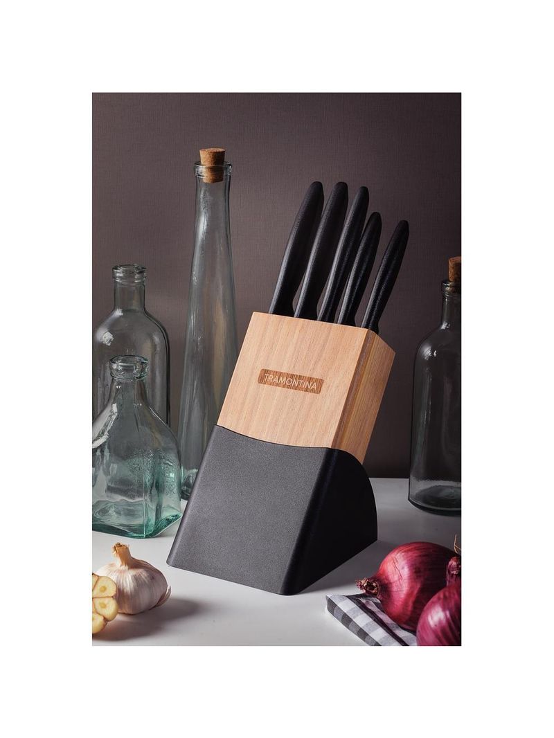Jogo de facas cozinha gourmet cepo 6 pçs plenus tramontina