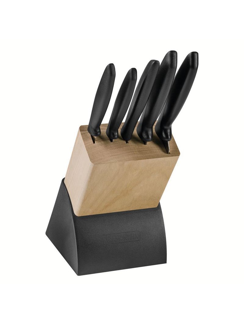 Jogo de facas cozinha gourmet cepo 6 pçs plenus tramontina