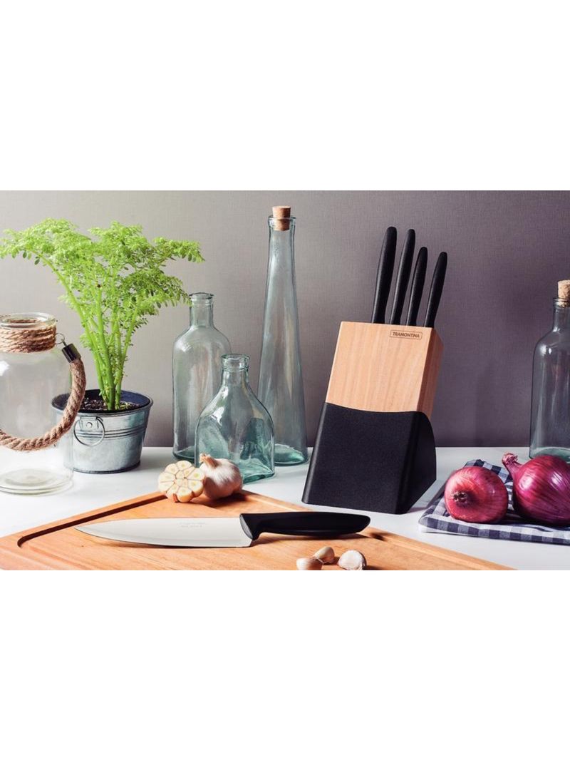 Jogo de facas cozinha gourmet cepo 6 pçs plenus tramontina