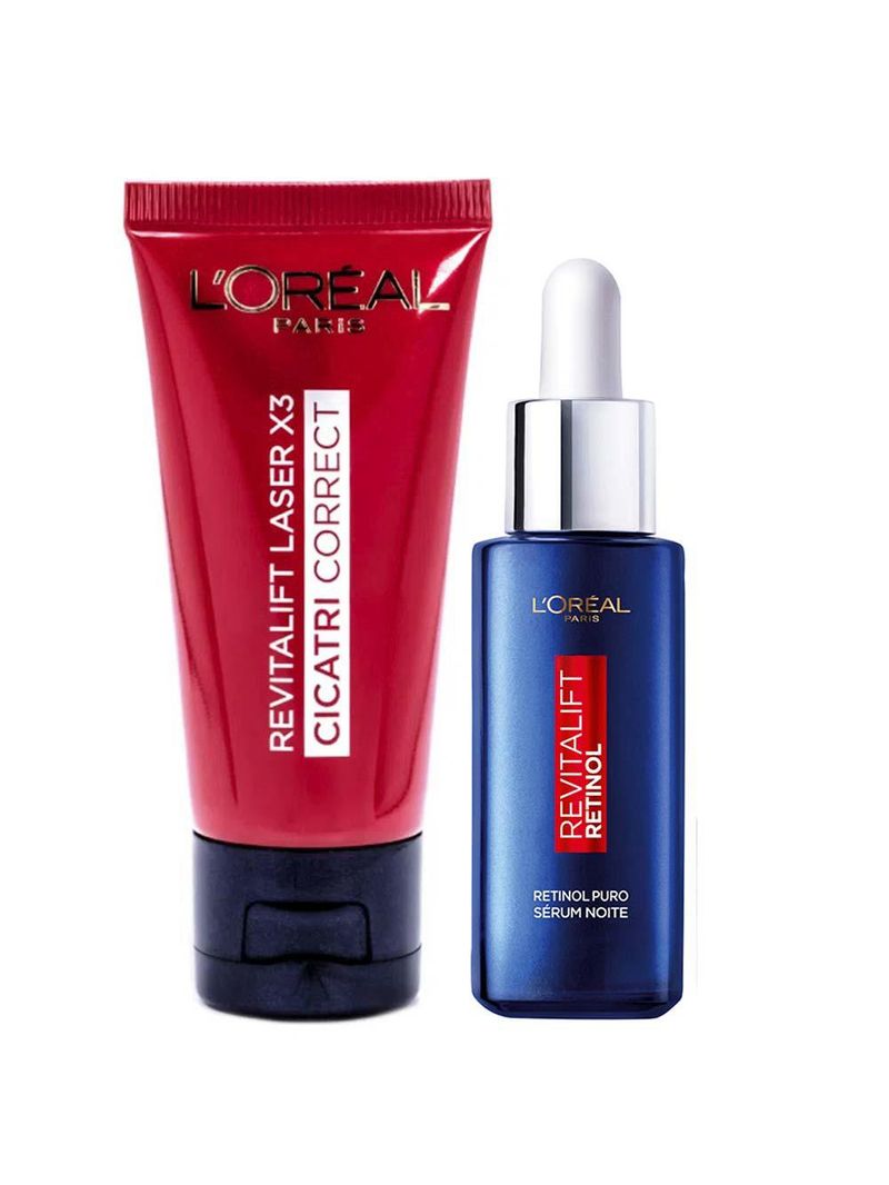 L’oréal paris revitalift kit – sérum facial antirrugas noturno retinol 30ml + creme antirrugas laser x3 cicatri-correct 30ml