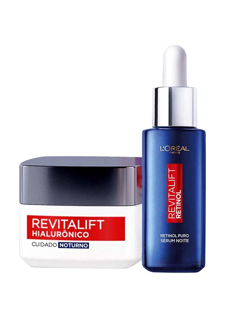 L’oréal paris revitalift kit – sérum facial antirrugas noturno retinol 30ml + creme facial anti-idade noturno hialurônico 49g
