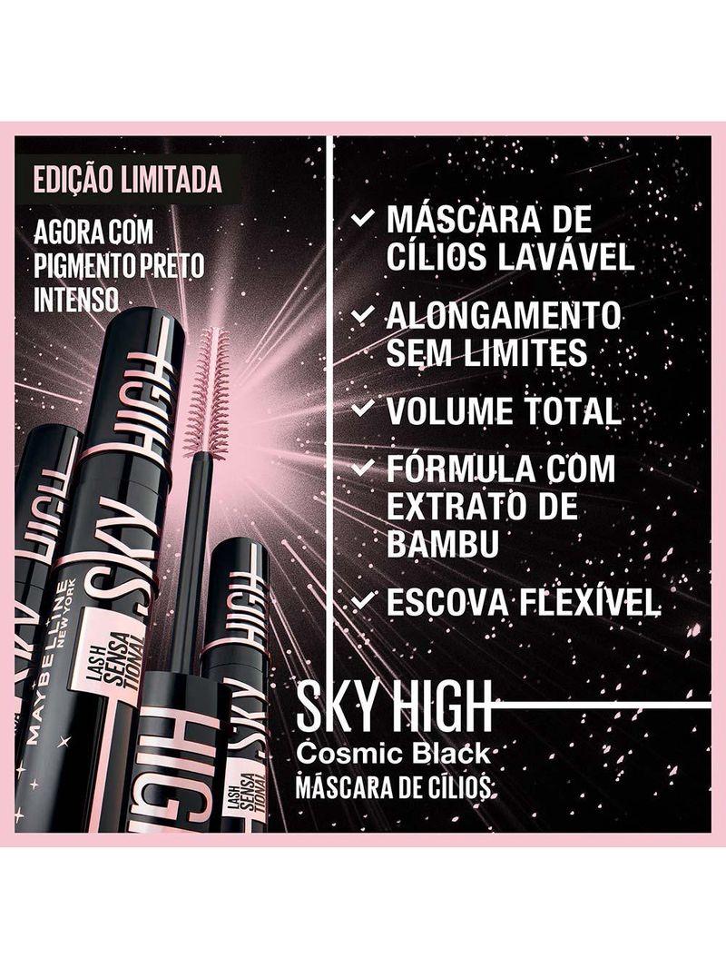 Máscara de cílios maybelline ny lash sensational sky high cosmic black lavável