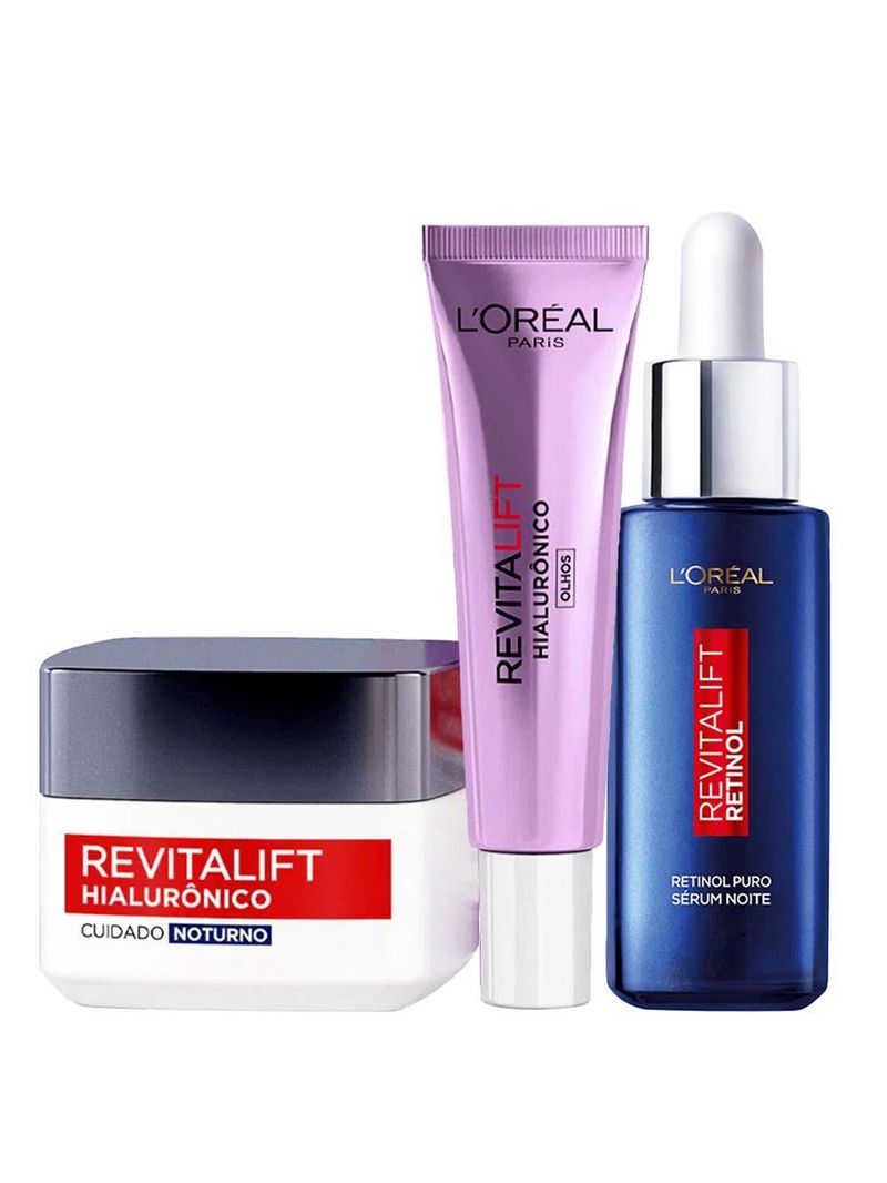 L’oréal paris revitalift kit – sérum antirrugas noturno retinol 30ml + creme anti-idade noturno 49g + creme anti-idade para os olhos 15g