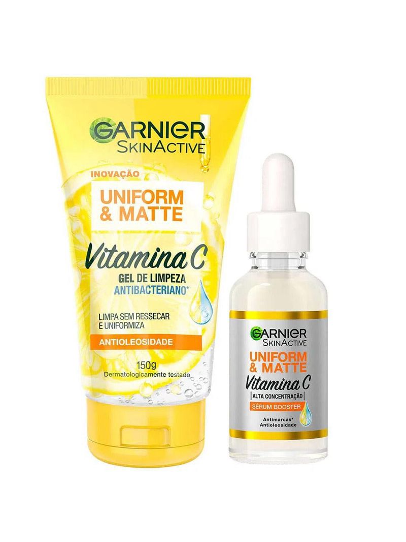 Garnier vitamina c kit – sérum facial efeito matte 30ml + gel de limpeza facial 150g