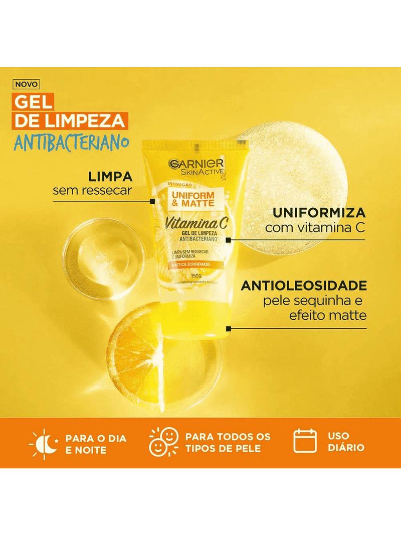 Garnier vitamina c kit – sérum facial efeito matte 30ml + gel de limpeza facial 150g
