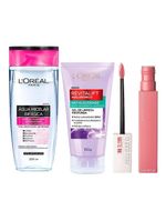 L’oréal paris + maybelline kit - Água micelar bifásica + gel de limpeza antioleosidade + batom líquido longa duração dreamer