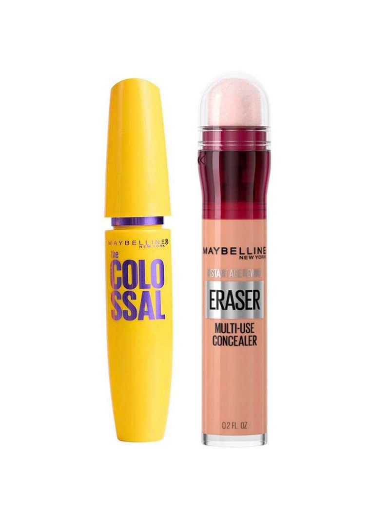 Maybelline colossal eraser kit - máscara para cílios + corretivo honey