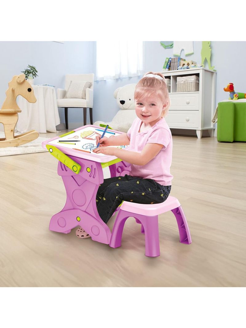 Play & learn mesa de atividades infantil 2 em 1 com banquinho e lousa multikids - br1766