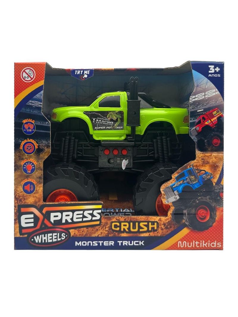 Carro monster truck de brinquedo com som e fricção crush verde multikids - br2234