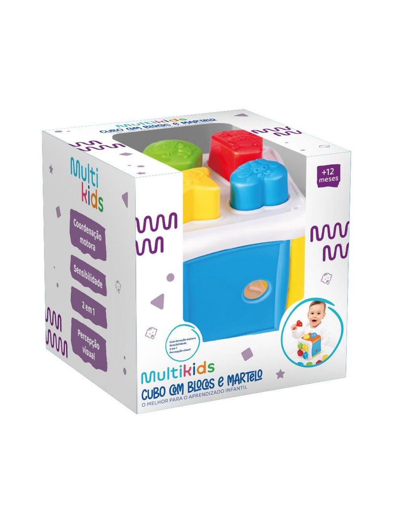 Cubo com blocos e martelo de encaixe primeira infância multikids - br2166