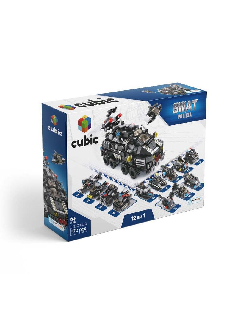 Blocos de montar cubic 12 em 1 polícia 572 peças multikids - br1095