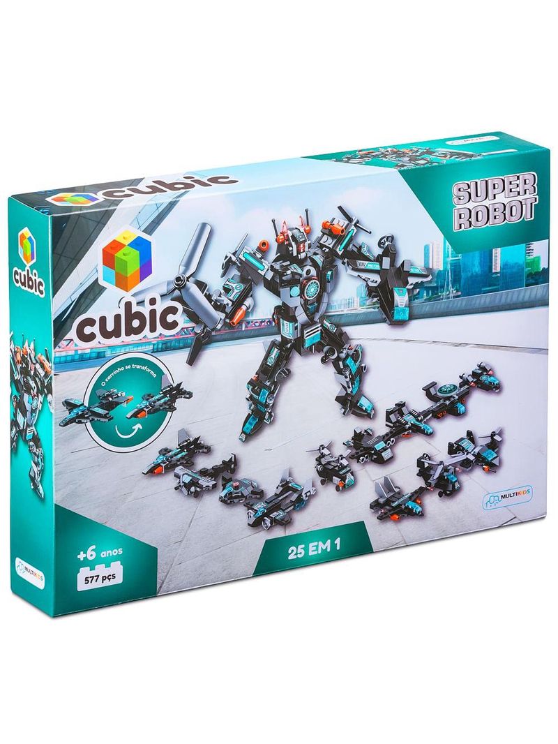 Blocos de montar cubic 25 em 1 super robot 577 peças multikids - br1618