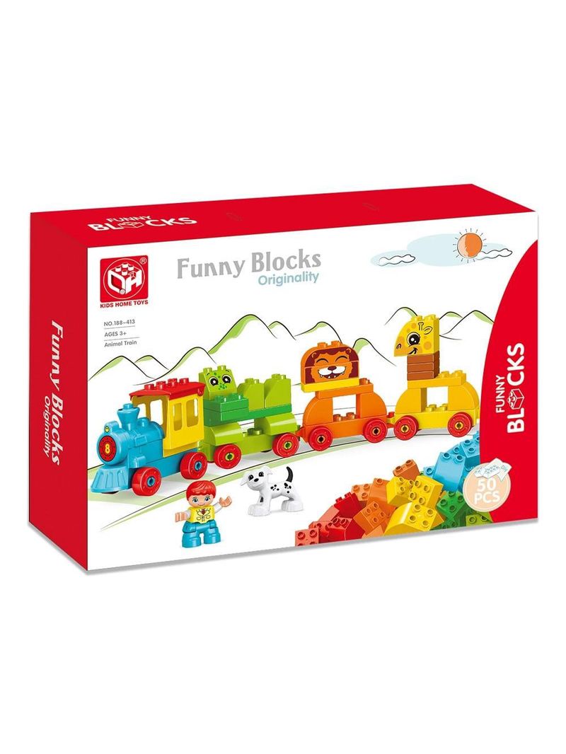 Blocos de montar cubic jr trem zoo 50 pcs multikids - br2250