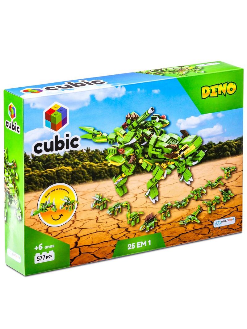 Blocos de montar cubic 25 em 1 dinossauro 577 peças multikids - br1615