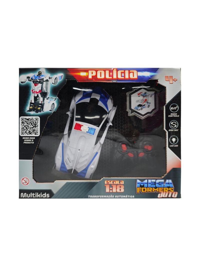 Carrinho transformável controle remoto megaformers auto police com luz multikids - br1487