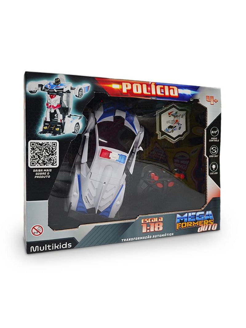 Carrinho transformável controle remoto megaformers auto police com luz multikids - br1487