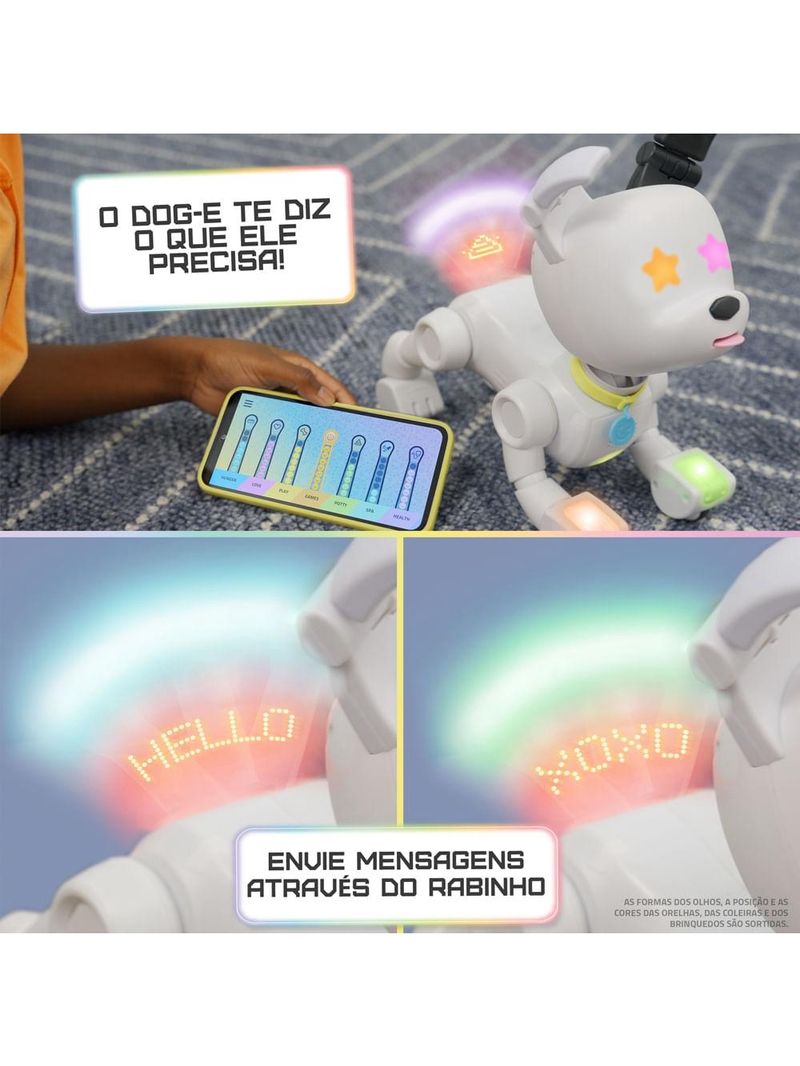 Cachorro robô brinquedo dog-e interativo c/ som e luz e aplicativo c/ brincadeiras multikids - br2296
