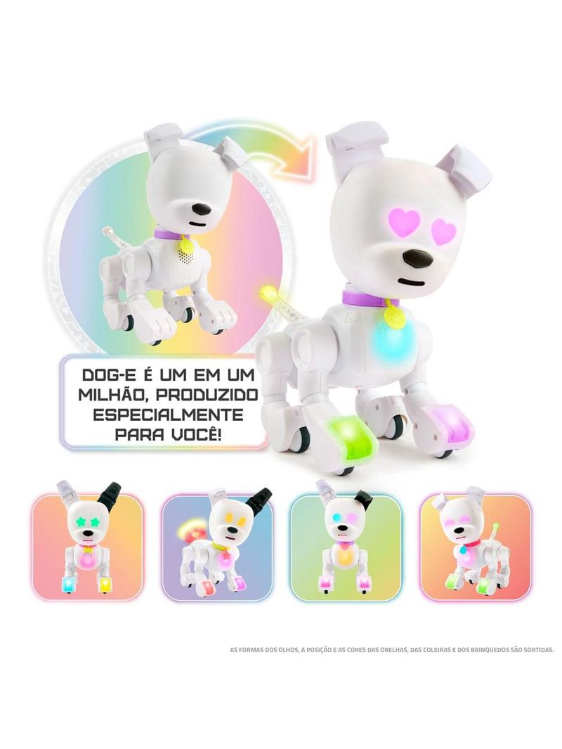 Cachorro robô brinquedo dog-e interativo c/ som e luz e aplicativo c/ brincadeiras multikids - br2296