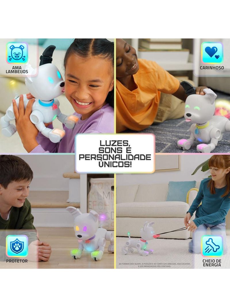 Cachorro robô brinquedo dog-e interativo c/ som e luz e aplicativo c/ brincadeiras multikids - br2296