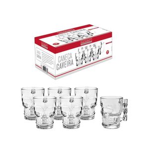 Caneca caveira 500ml vidro 6 peças hauskraft