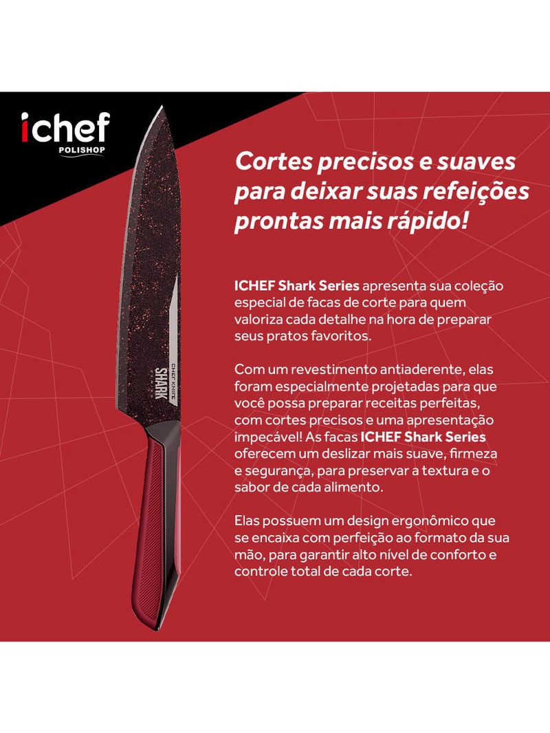 Conjunto de 6 facas polishop ichef special cut vermelha