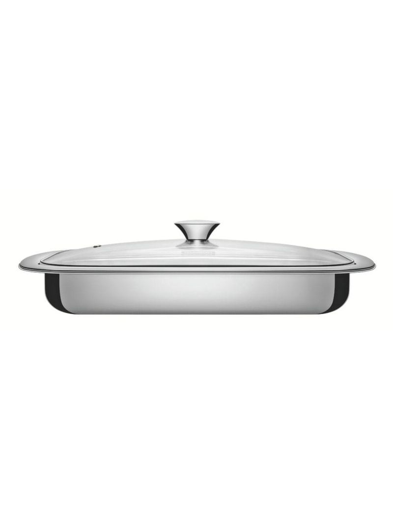 Assadeira tramontina cosmos retangular inox com tampa de vidro 43 cm 4 l