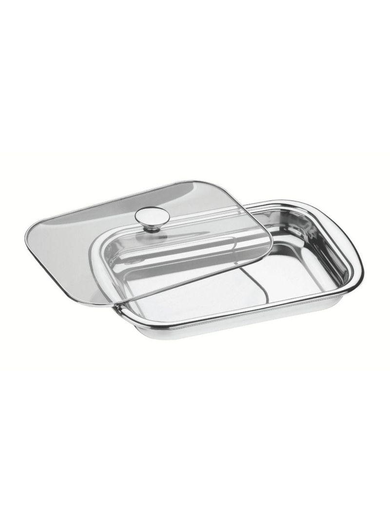 Assadeira tramontina cosmos retangular inox com tampa de vidro 43 cm 4 l