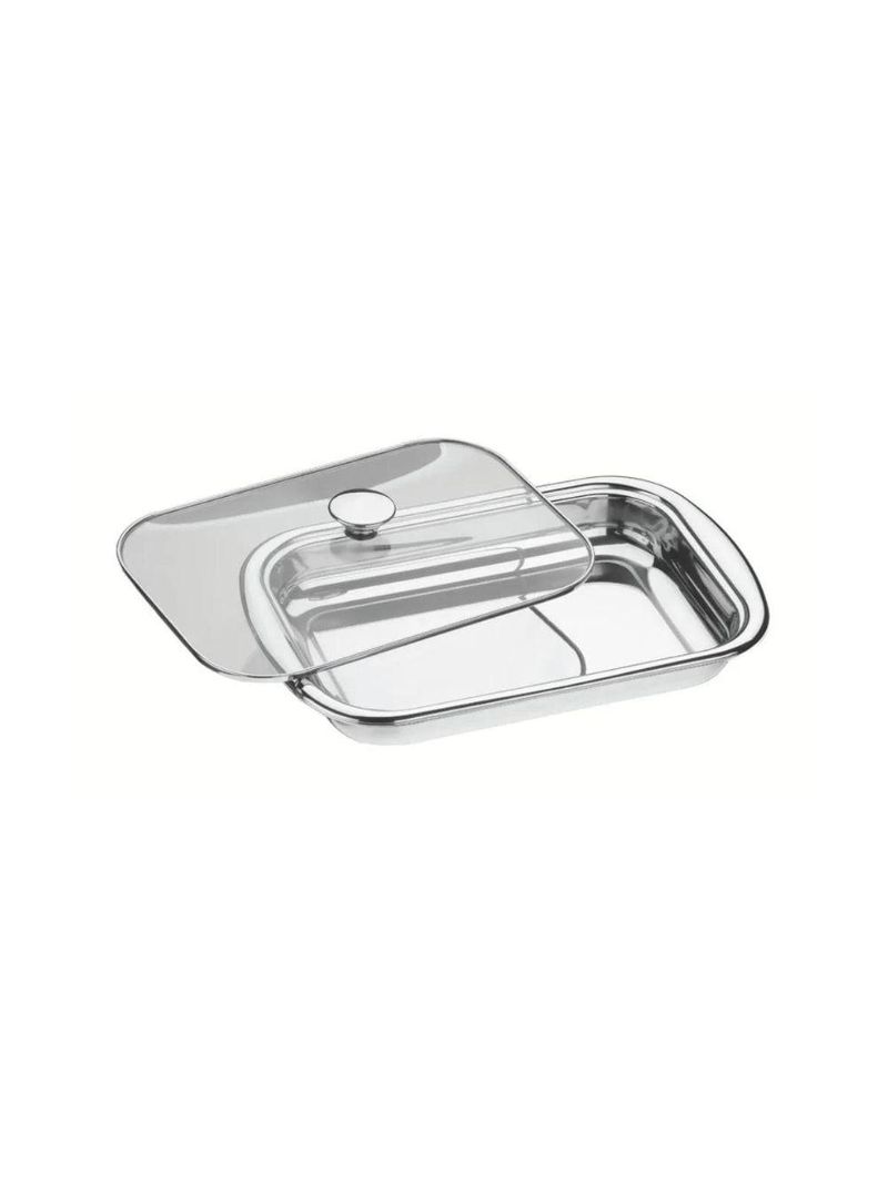 Assadeira tramontina cosmos retangular inox com tampa de vidro 39 cm 3,2 l
