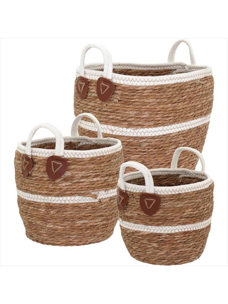 Cesta fibra natural 3 peças 28x33x33cm gs