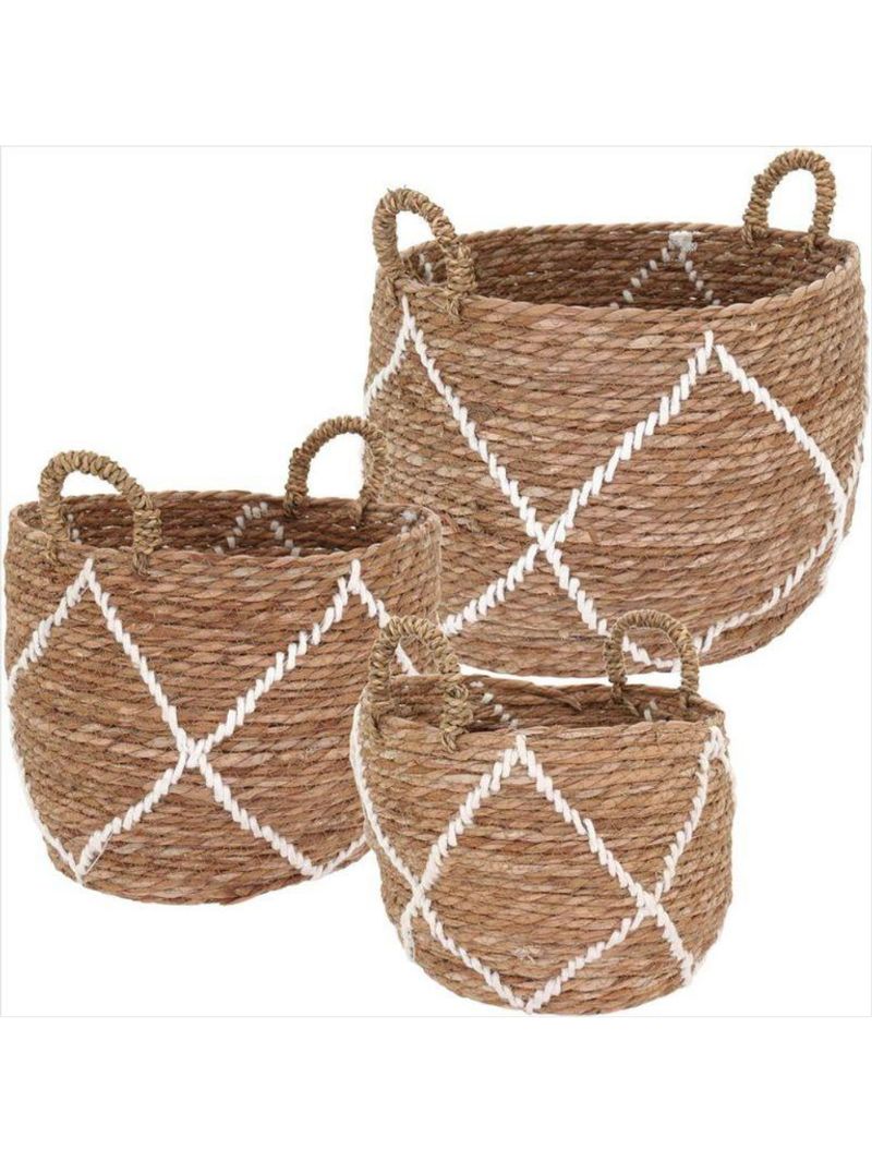 Cesta fibra natural 3 peças 28x34x34cm gs