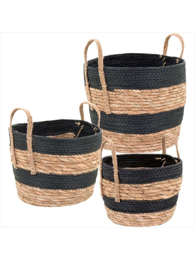 Cesta fibra preto 3 peças zagora - gs