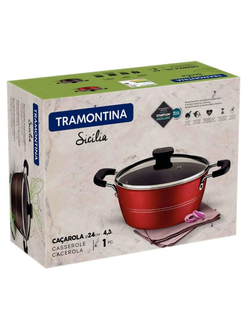 Caçarola tramontina sicília em antiaderente vermelho 24cm 4,3l