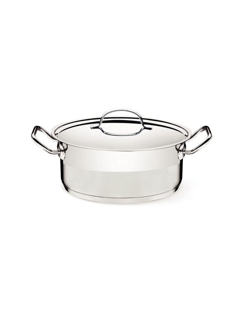 Caçarola tramontina professional rasa inox e tampa plana detalhe satinado 24cm 4,7l