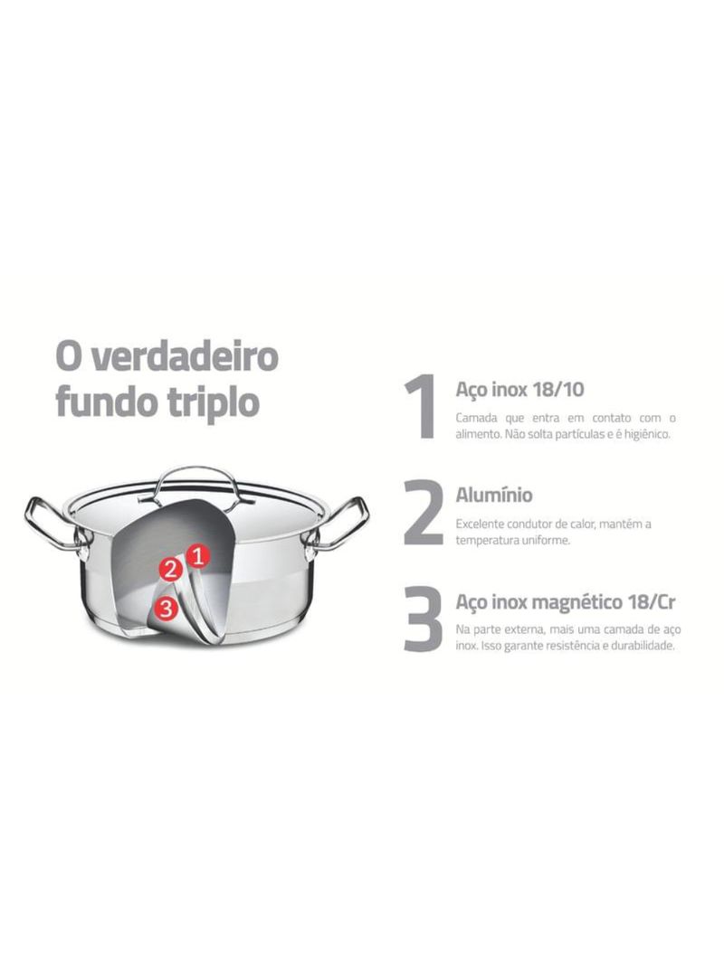 Caçarola tramontina professional rasa inox e tampa plana detalhe satinado 24cm 4,7l