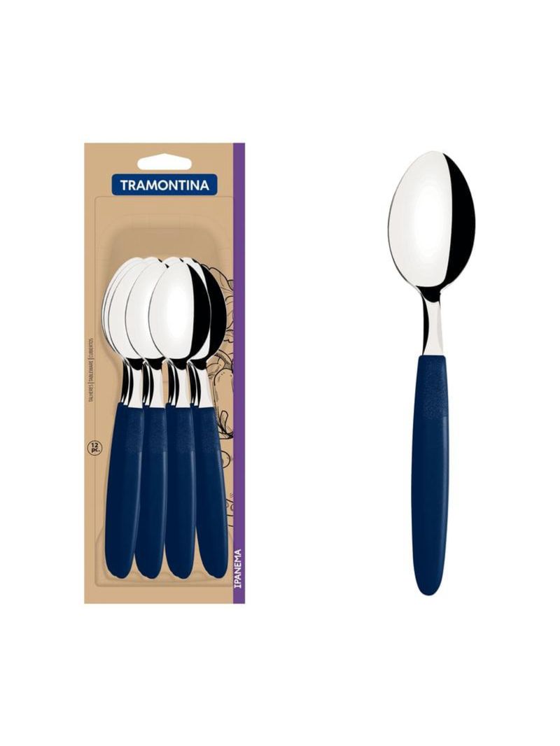 Conjunto colher mesa inox 12 peças ipanema azul tramontina