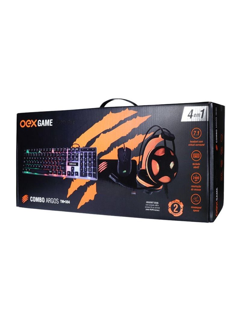 Combo gamer teclado, headset, mouse e mousepad argos tm304