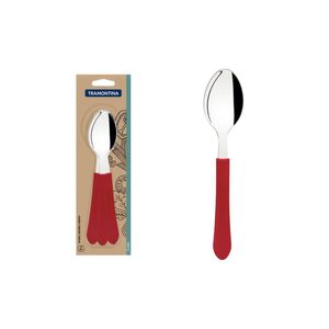 Conjunto colher mesa inox 3 peças leme vermelho tramontina