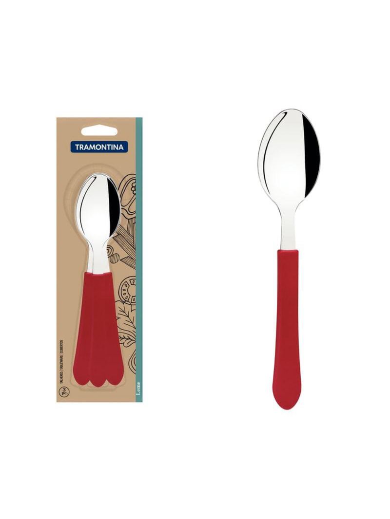 Conjunto colher mesa inox 3 peças leme vermelho tramontina