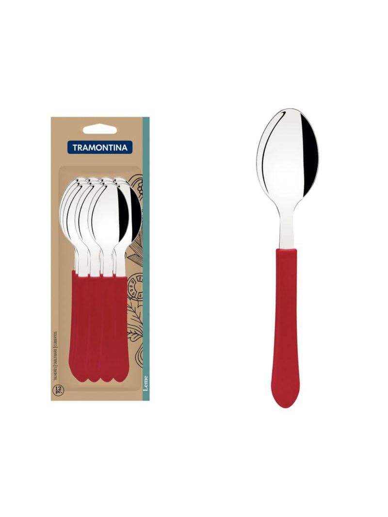 Conjunto colher mesa inox 12 peças leme vermelho tramontina