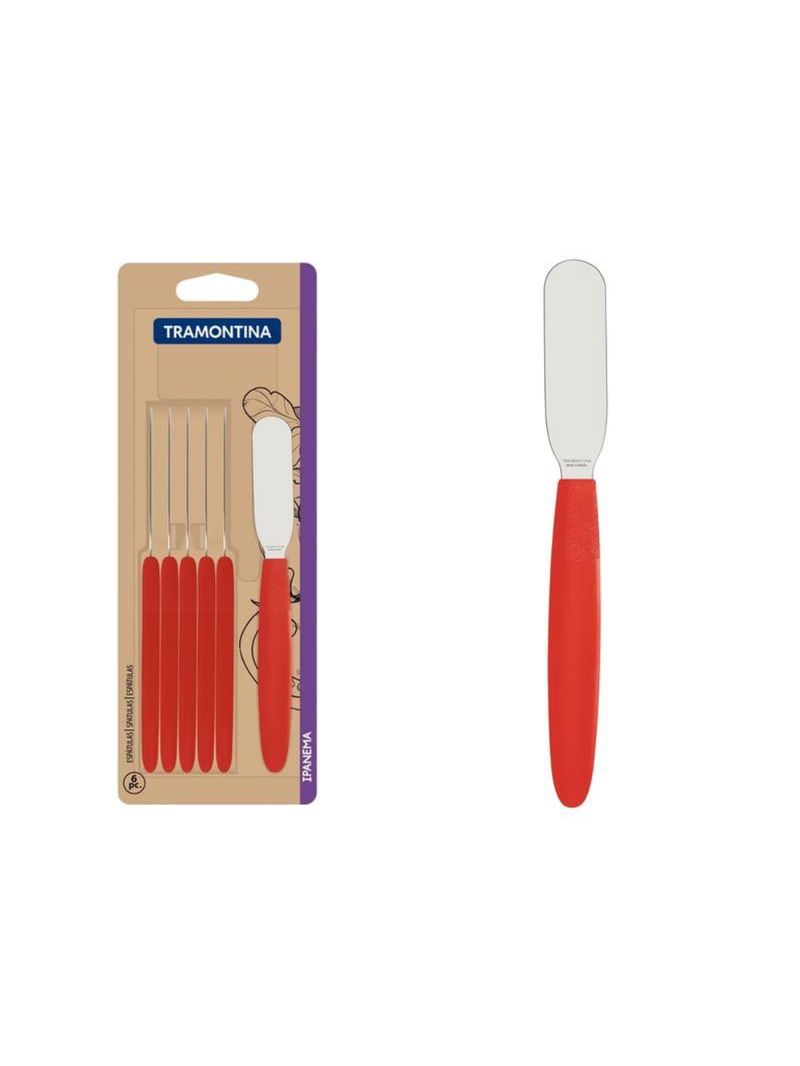 Conjunto espátulas manteiga inox 6 peças ipanema vermelho tramontina