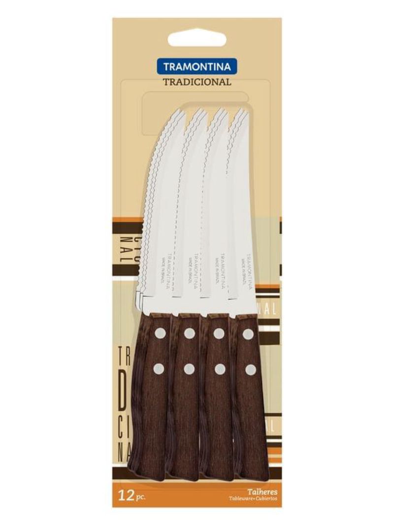 Conjunto faca churrasco inox 12 peças madeira tramontina