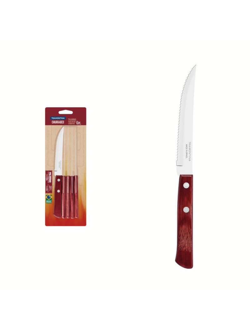 Conjunto faca churrasco inox 6 peças cabo vermelho tramontina