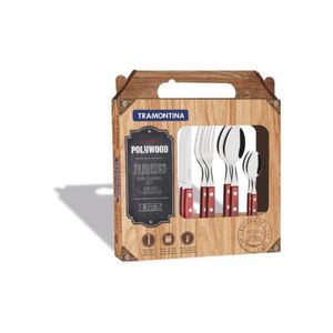 Conjunto de talheres com colher faca e garfo inox 24 peças polywood tramontina