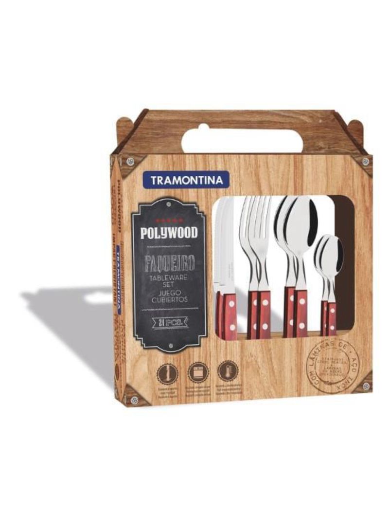Conjunto de talheres com colher faca e garfo inox 24 peças polywood tramontina