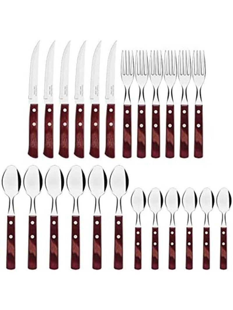 Conjunto de talheres com colher faca e garfo inox 24 peças polywood tramontina