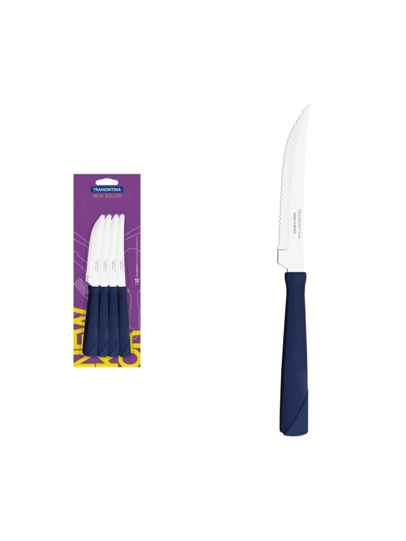 Conjunto faca churrasco inox 12 peças new ko azul tramontina