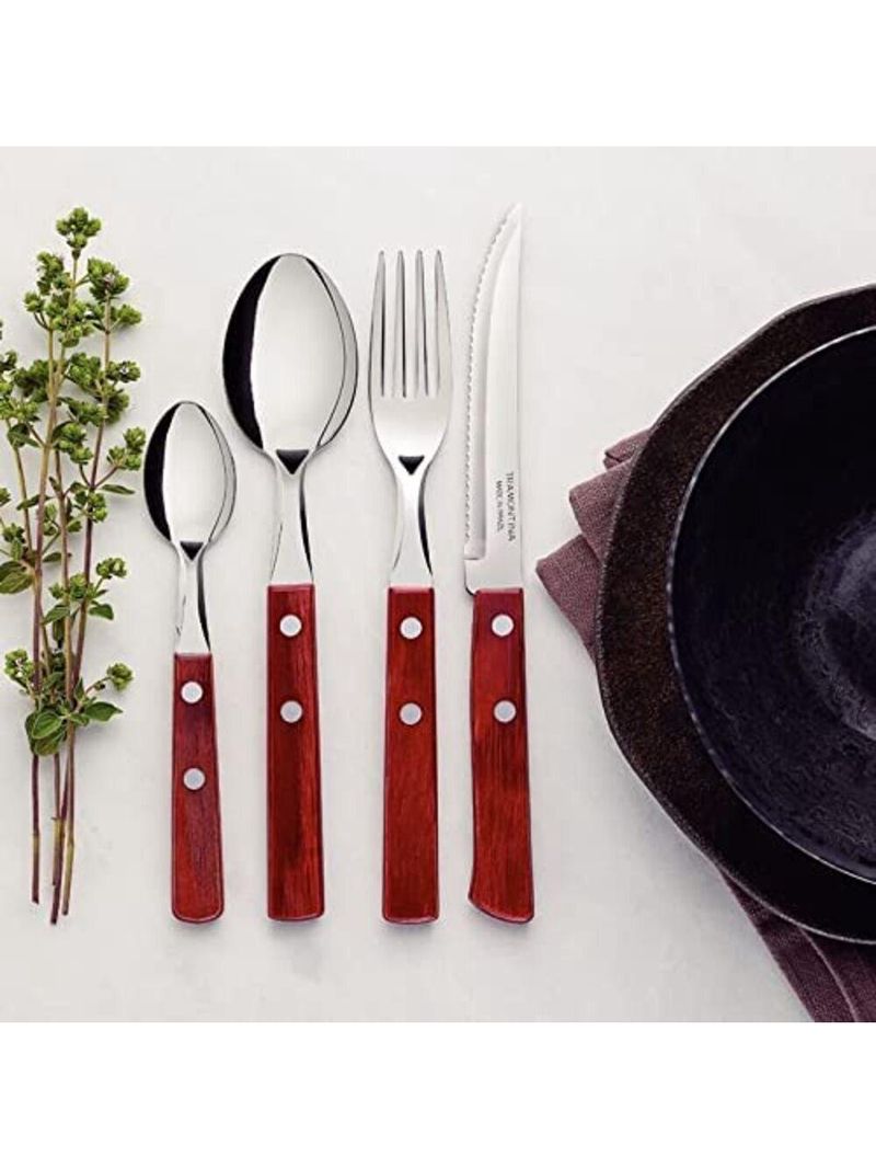 Conjunto de talheres com colher faca e garfo inox 24 peças polywood tramontina