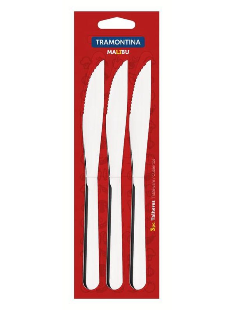 Conjunto facas churrasco inox 3 peças malibu tramontina