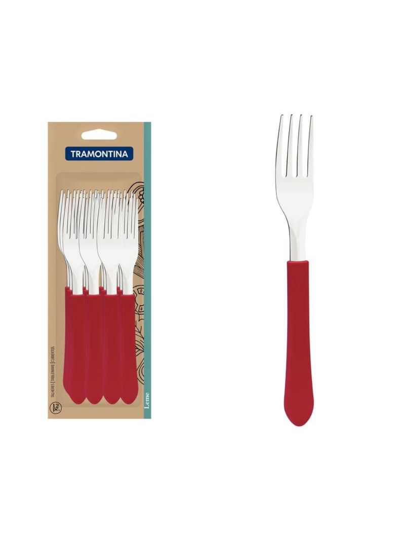 Conjunto garfos mesa inox 12 peças leme vermelho tramontina