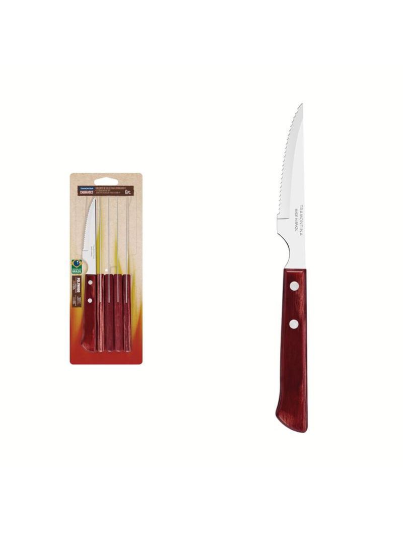 Conjunto facas churrasco inox 6 peças polywood  vermelho tramontina